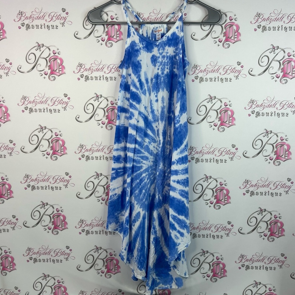 Cat & Jack dress long asymmetrical hem fairy Blue and White Tie-Dye Dress